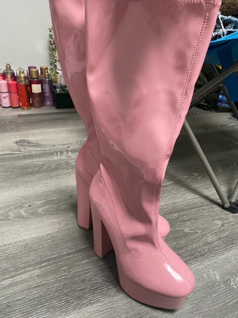 Pink Patent Platform Knee-High Boots