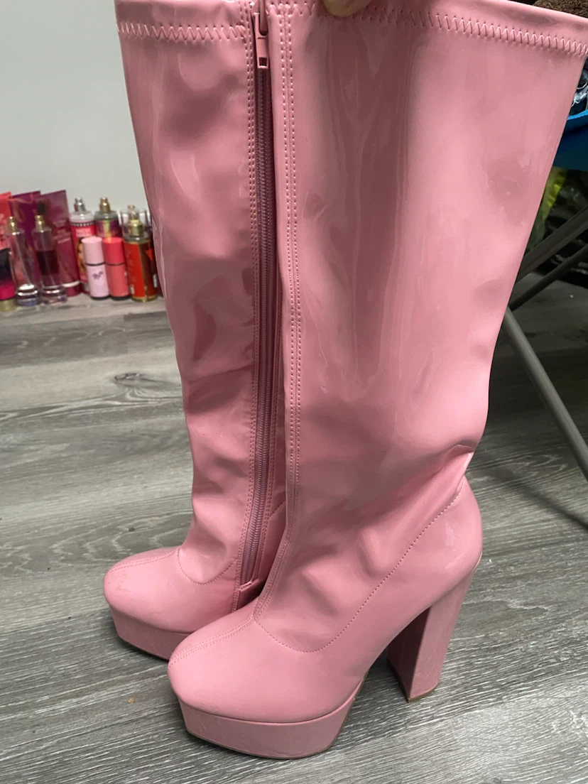 Pink Patent Platform Knee-High Boots - photo 2