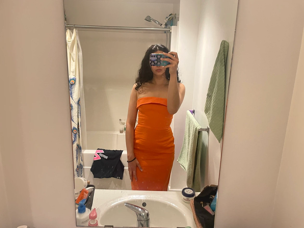 Reformation- Orange Strapless Midi Dress - photo 2