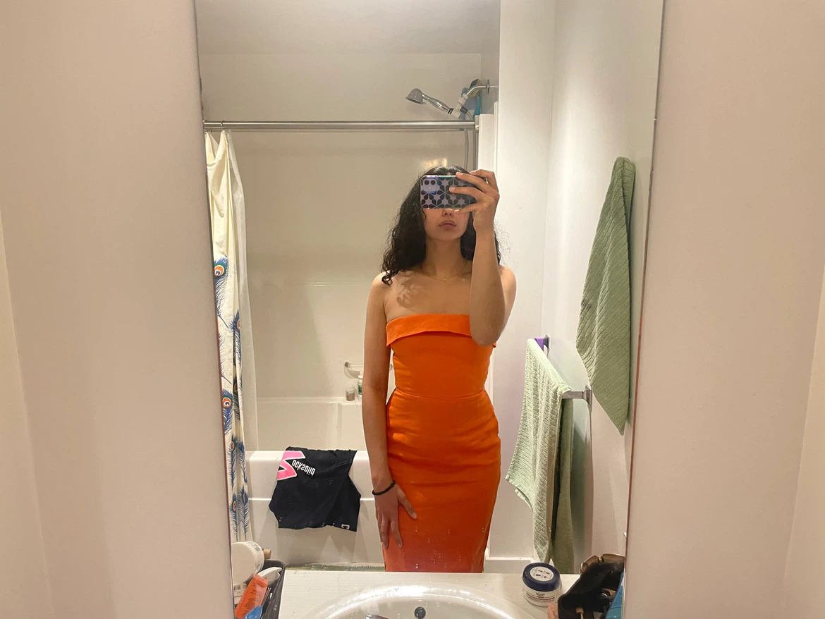 Reformation- Orange Strapless Midi Dress - photo 3