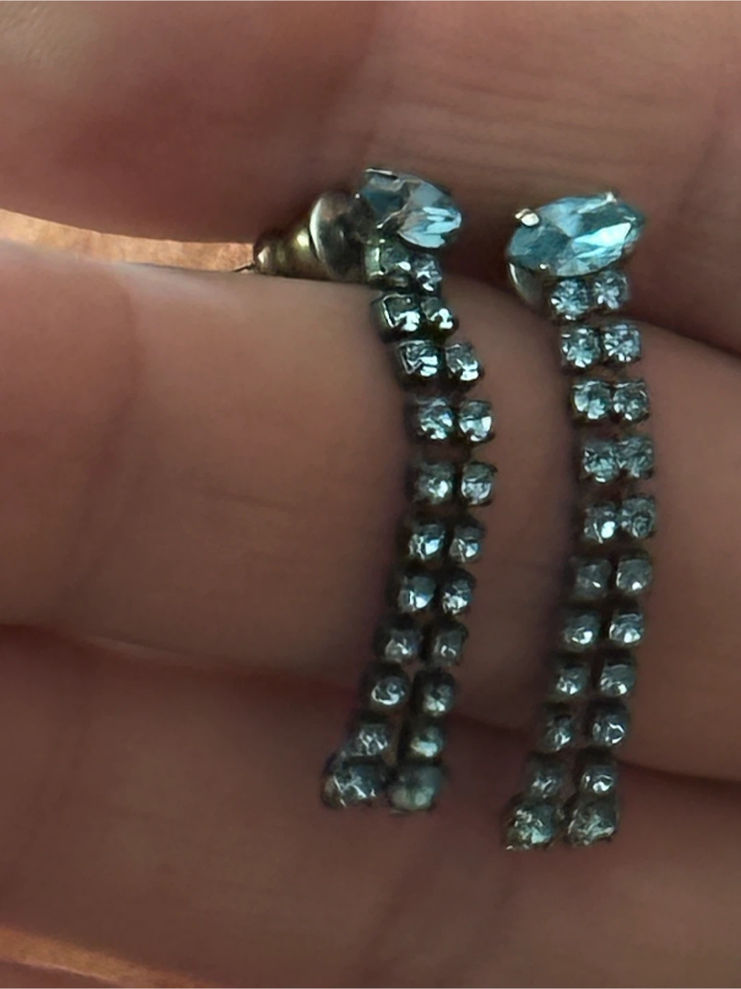 Vintage 1950s Blue Rhinestone Dangle Fringe Earrings - photo 2