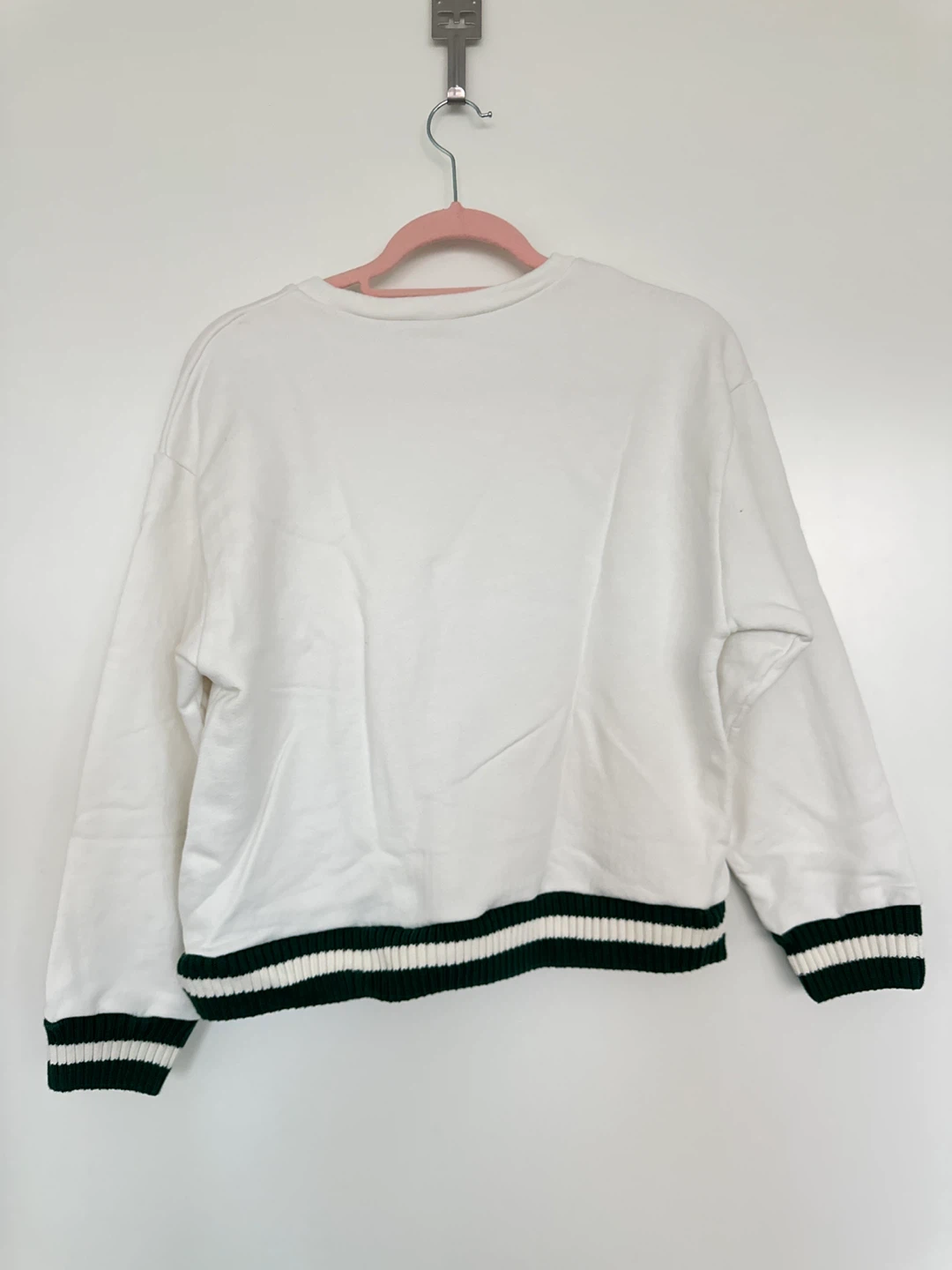 ZARA White Sweatshirt with Green Stripe Detail - Size M - photo 2