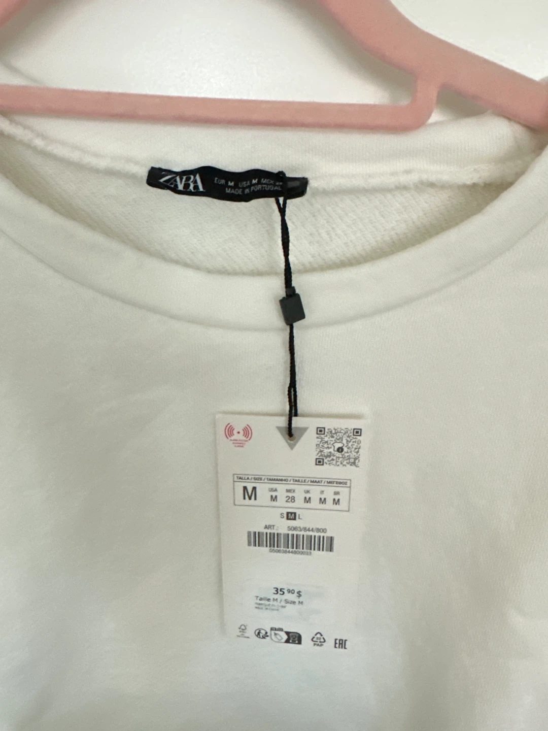 ZARA White Sweatshirt with Green Stripe Detail - Size M - photo 3