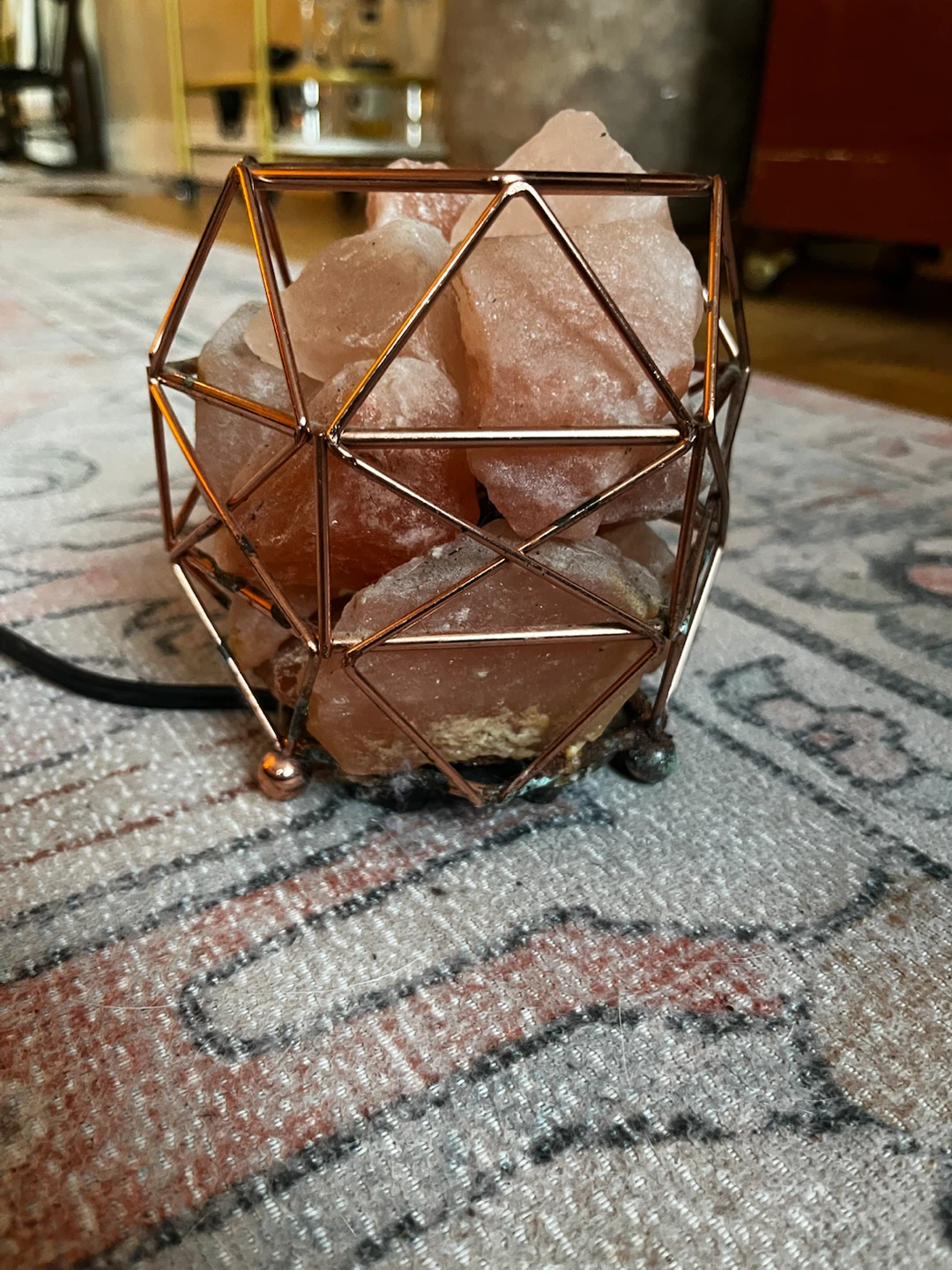 Himalayan Salt Lamp with Geometric Metal Cage