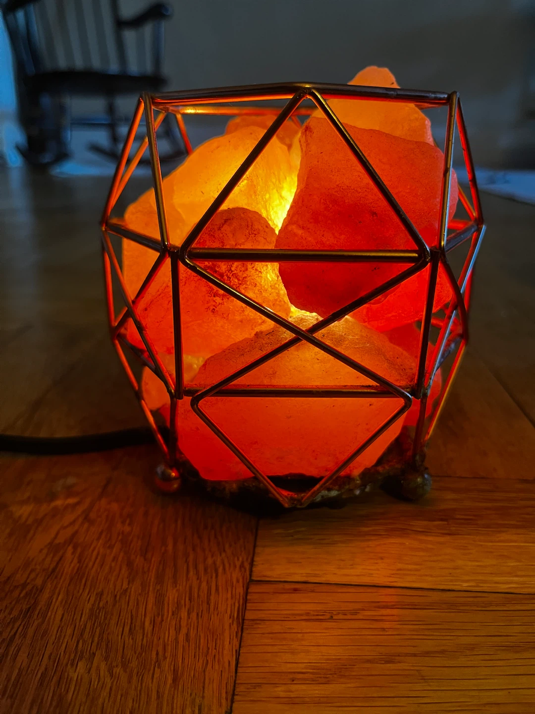 Himalayan Salt Lamp with Geometric Metal Cage - photo 3