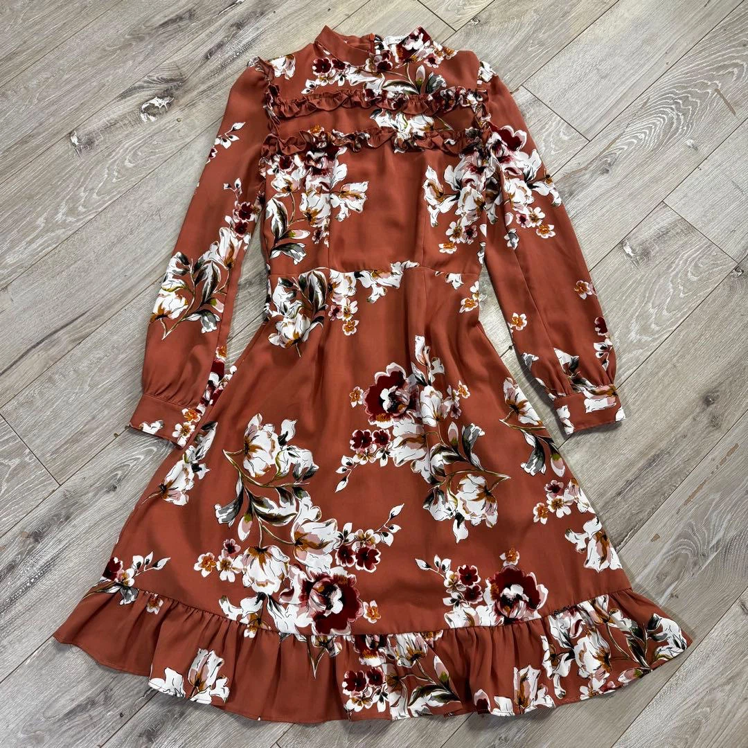 KORALLINE Floral Print Ruffle Dress Size M