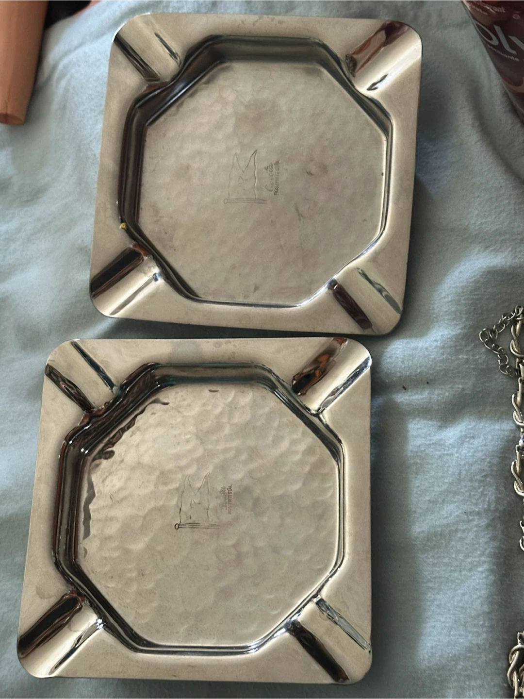 Pair Vintage Avesta Swedish 5” Square Steel Ashtrays