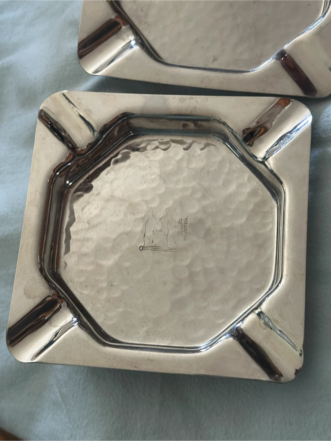 Pair Vintage Avesta Swedish 5” Square Steel Ashtrays - photo 2