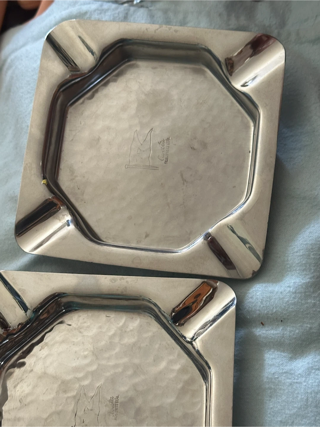 Pair Vintage Avesta Swedish 5” Square Steel Ashtrays - photo 3