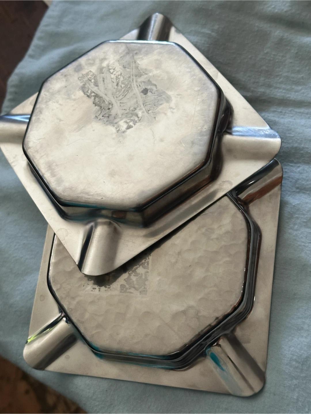 Pair Vintage Avesta Swedish 5” Square Steel Ashtrays - photo 4