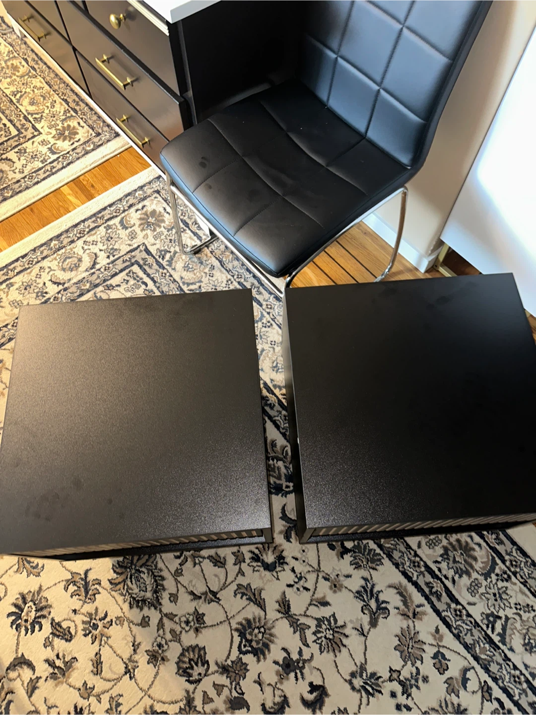 Pair of Black Nightstands with Slatted Drawer Fronts - photo 3