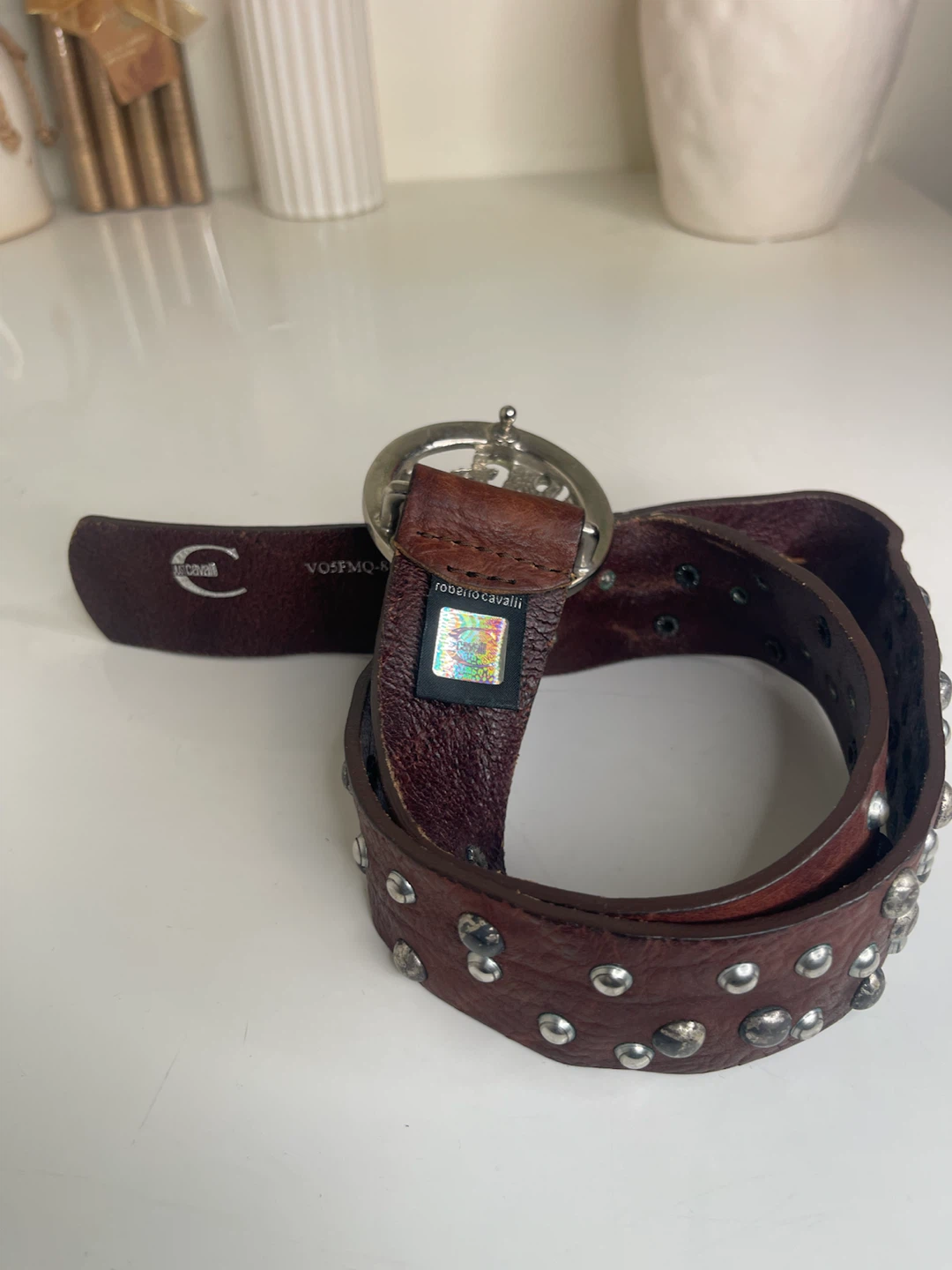 Roberto Cavalli Studded Belt with Snake Buckle