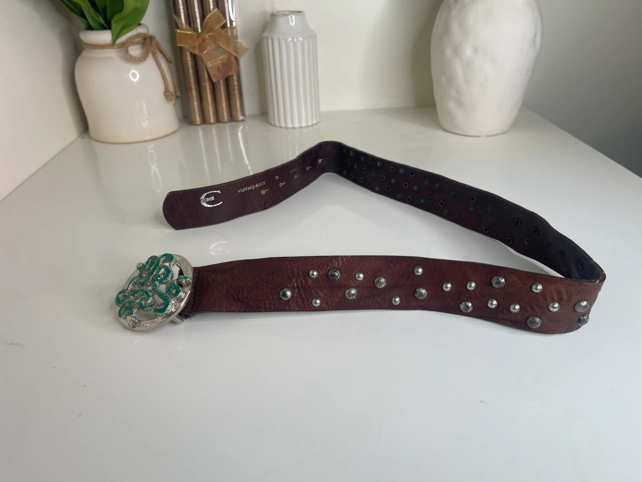 Roberto Cavalli Studded Belt with Snake Buckle - photo 2