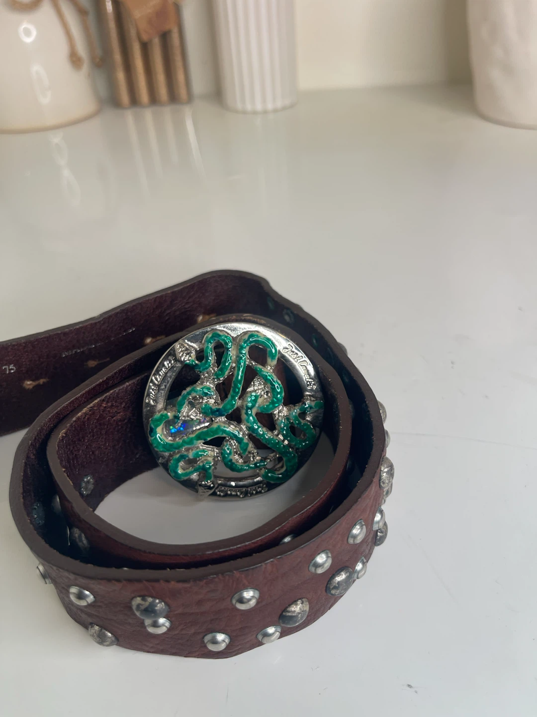 Roberto Cavalli Studded Belt with Snake Buckle - photo 4