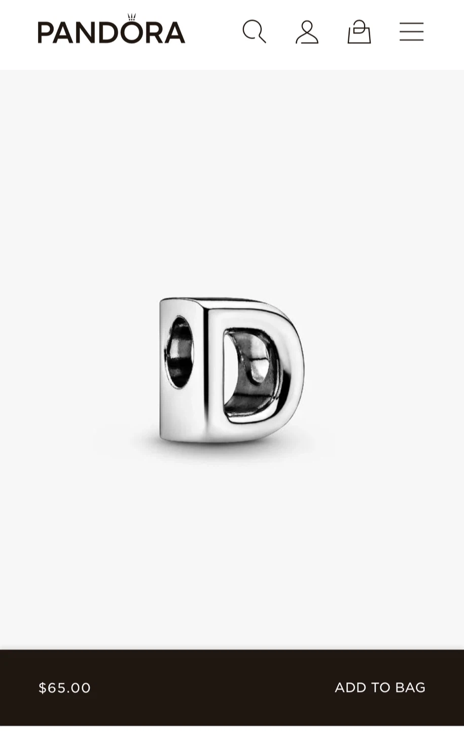 Pandora Sterling Silver Letter D Charm