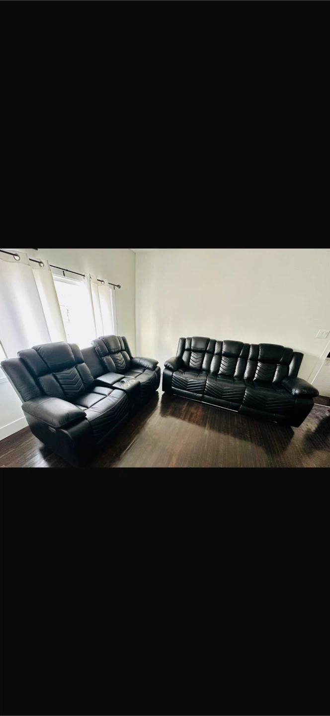 Black Leather Reclining Loveseat and Armchair Set - photo 2