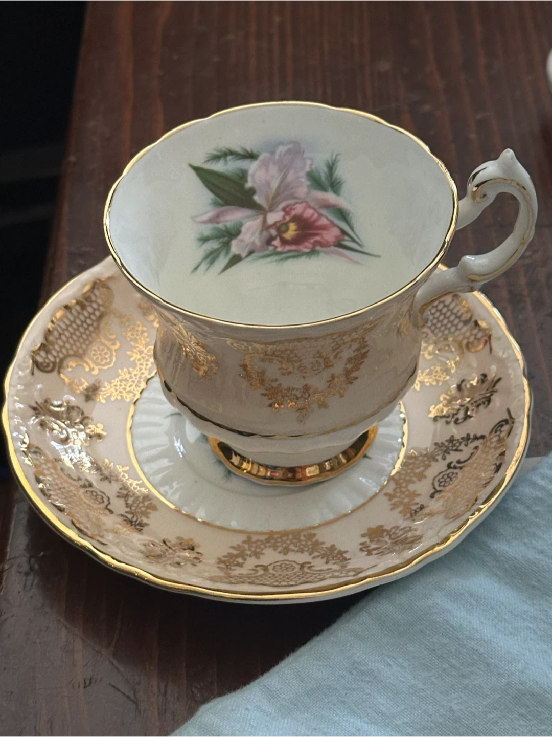 MINT Vintage Paragon Orchid Teacup Saucer Set 1960s