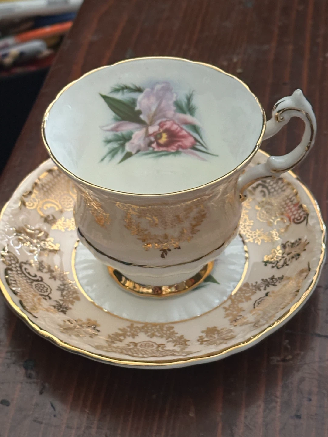MINT Vintage Paragon Orchid Teacup Saucer Set 1960s - photo 2
