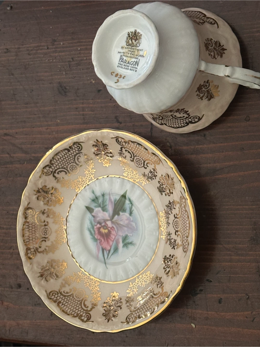 MINT Vintage Paragon Orchid Teacup Saucer Set 1960s - photo 4