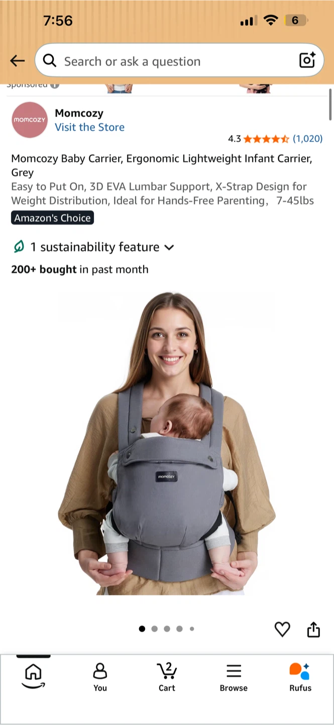 NEW! Momcozy 3-in-1 Baby Carrier Grey 7-45 lbs