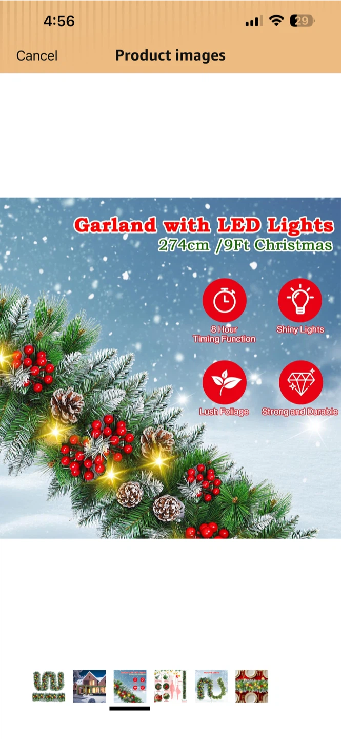 Yifdego 9FT Pre-Lit Flocked Christmas Garland with LED Lights - photo 2