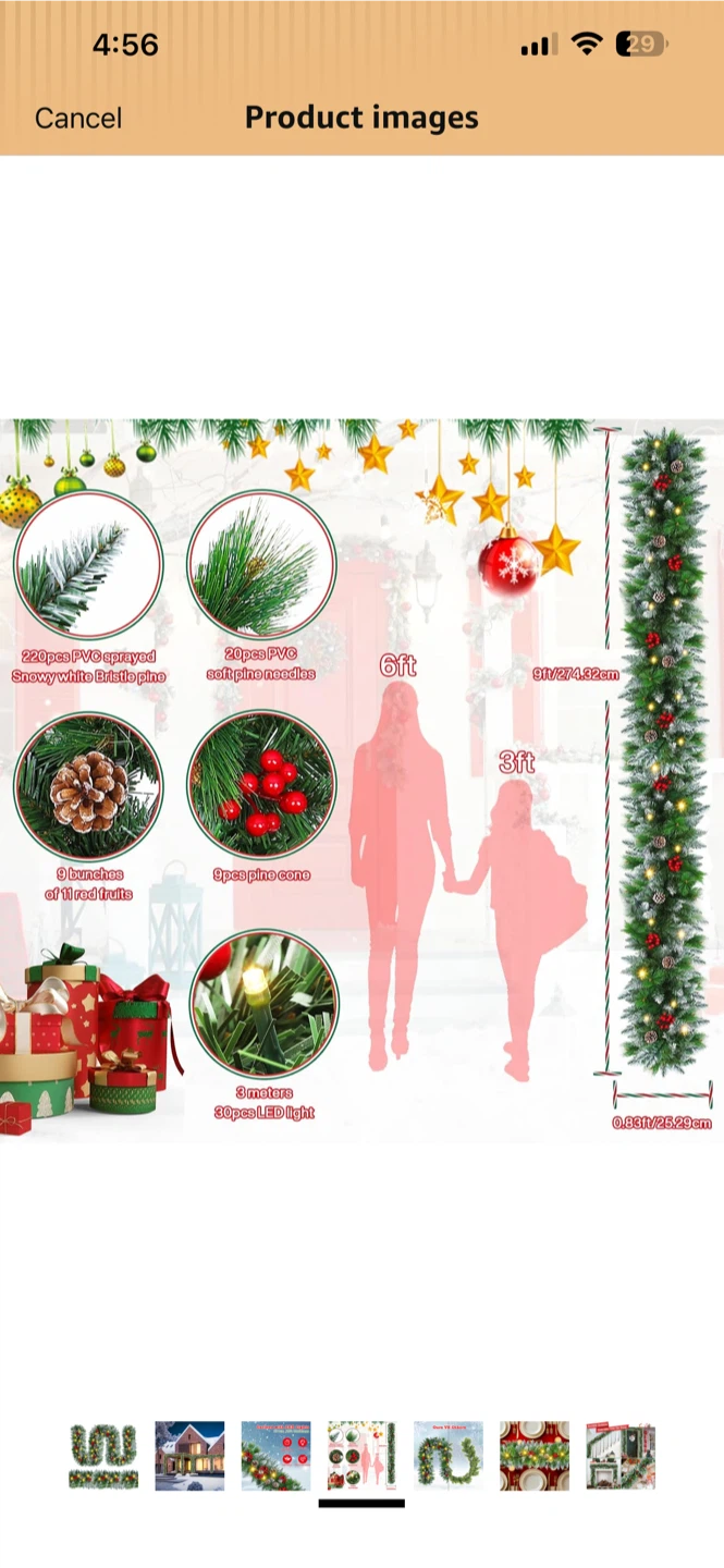Yifdego 9FT Pre-Lit Flocked Christmas Garland with LED Lights - photo 3