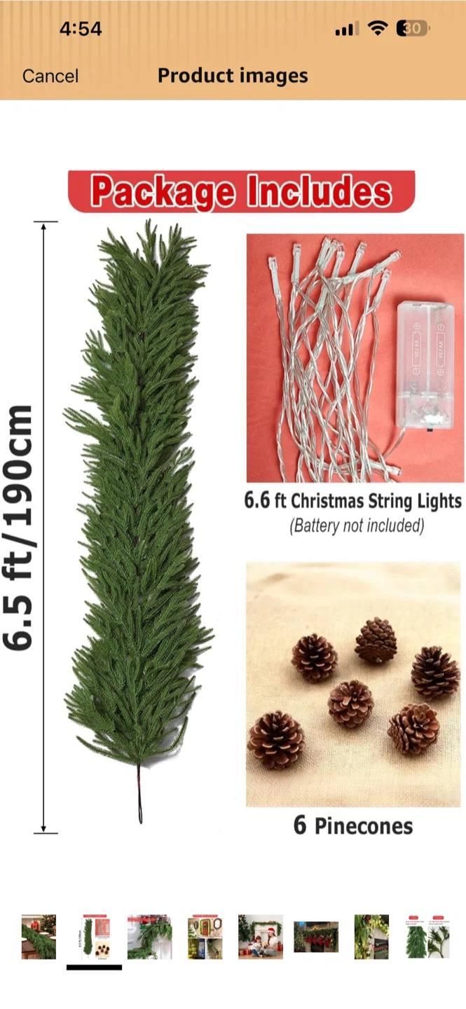 6.5 ft Christmas Garland with Lights & Pinecones - photo 2