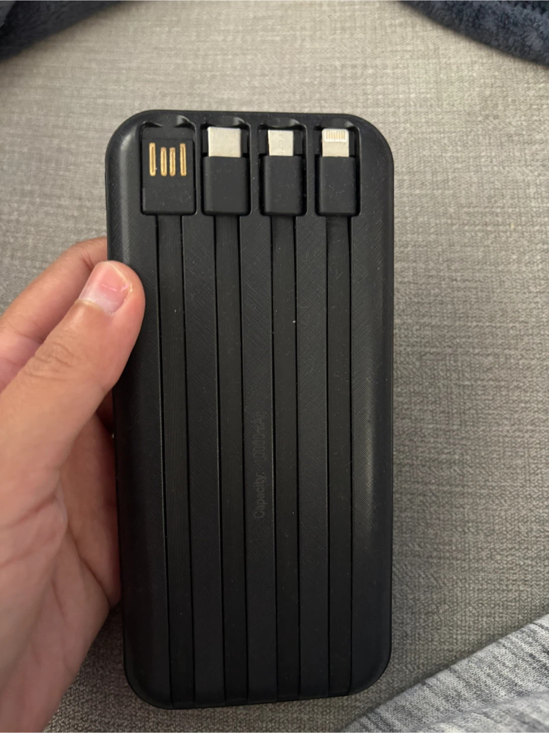 Black Power Bank with Built-in Cables
