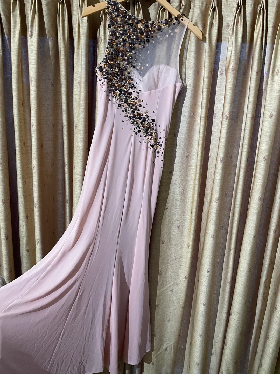 Blush Pink Beaded Evening Gown by Tony Bowls