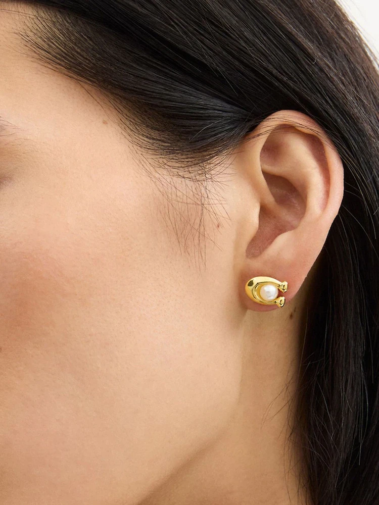 Coach C Logo Pearl Stud Earrings