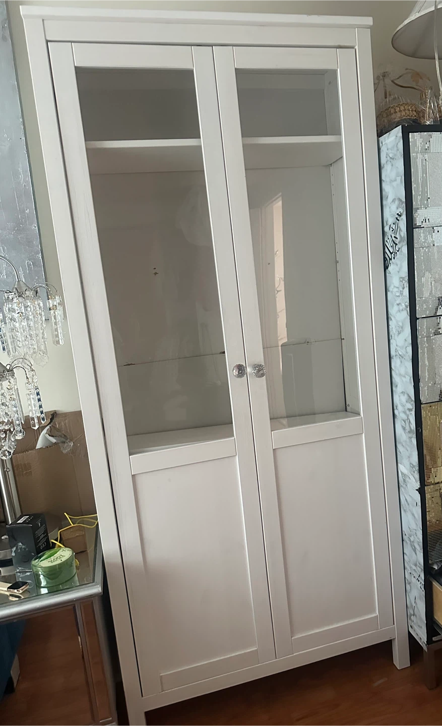 White Display Cabinet with Glass Doors