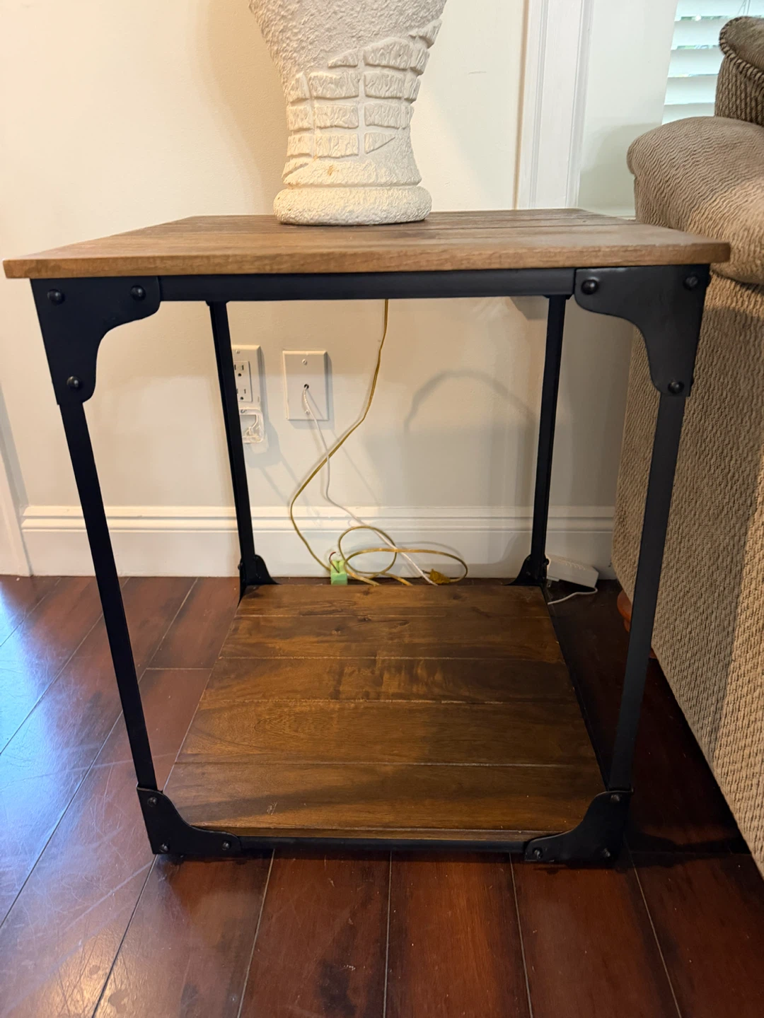 Wooden End Table with Metal Frame