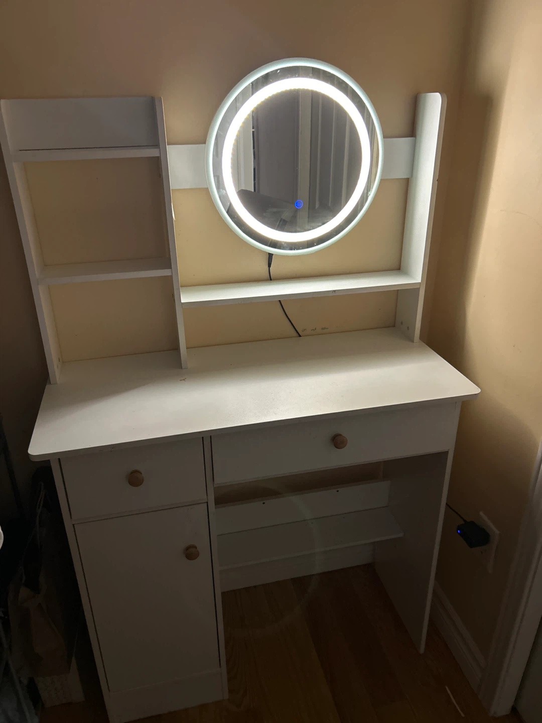White Vanity Desk with Light-Up Mirror
