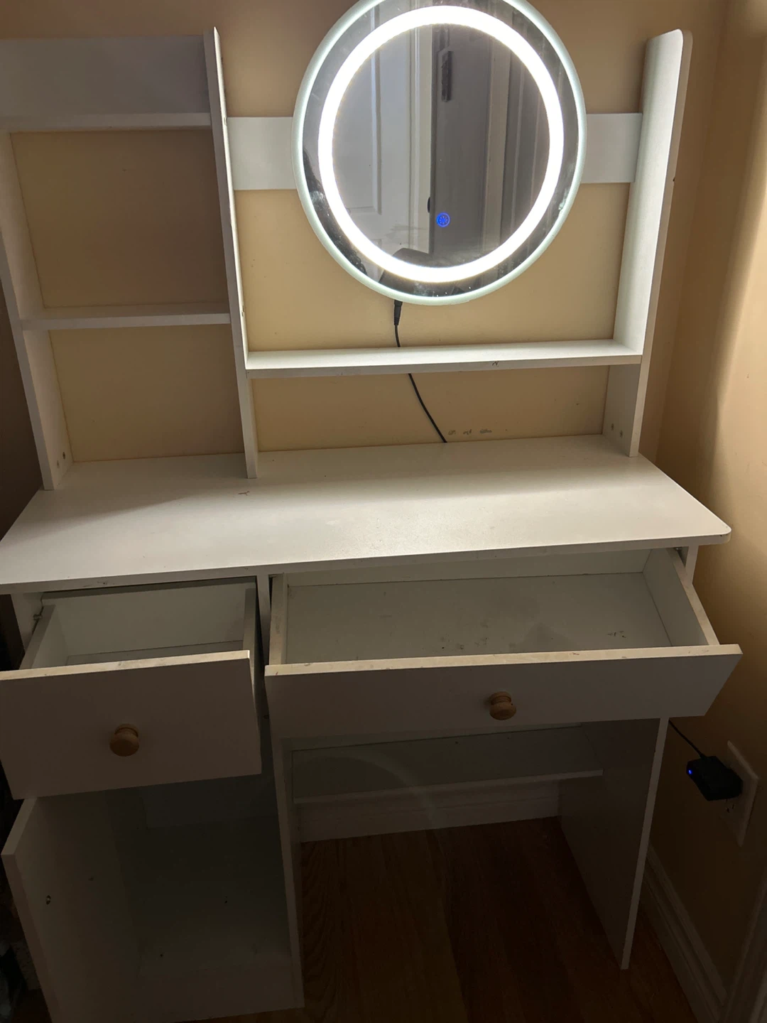 White Vanity Desk with Light-Up Mirror - photo 2
