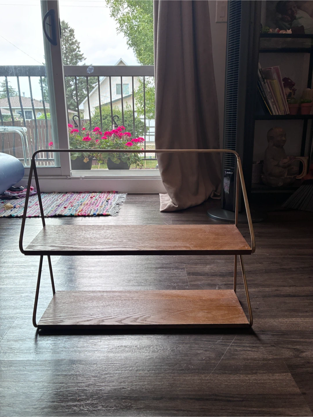 Two-Tiered Wood and Metal Shelf