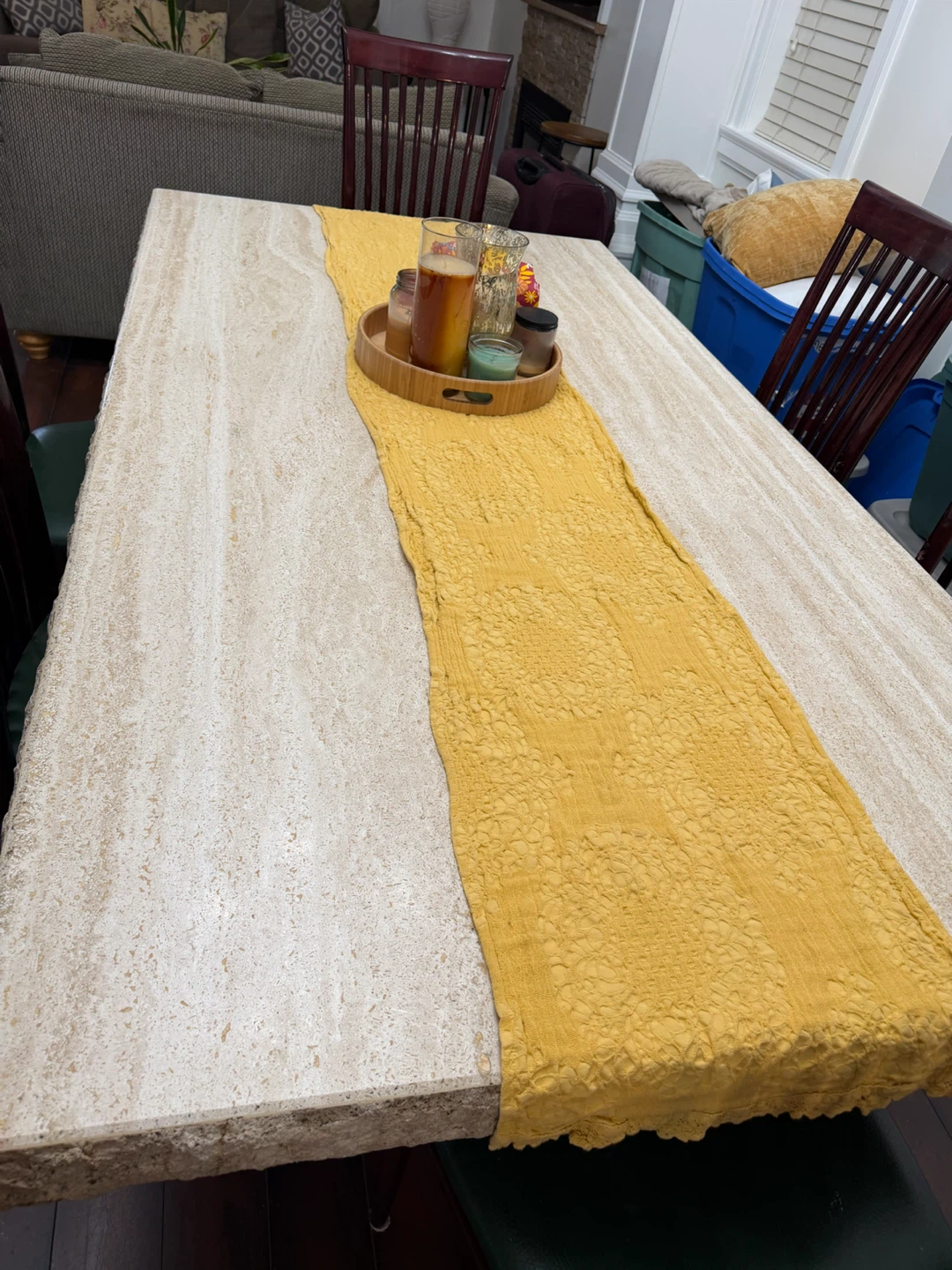 Travertine Dining Table with Pedestal Base