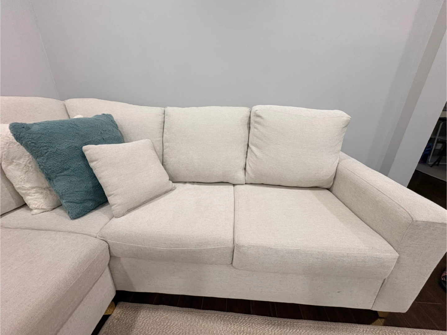 Cream Sectional Sofa with Pillows - photo 5