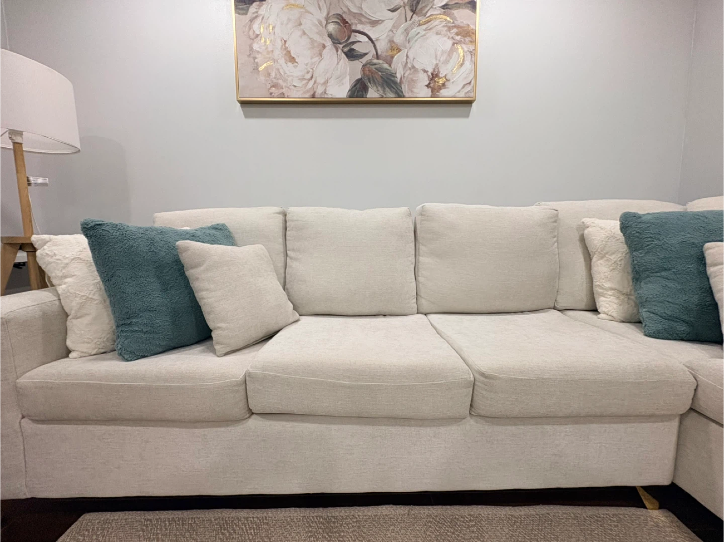 Cream Sectional Sofa with Pillows - photo 4