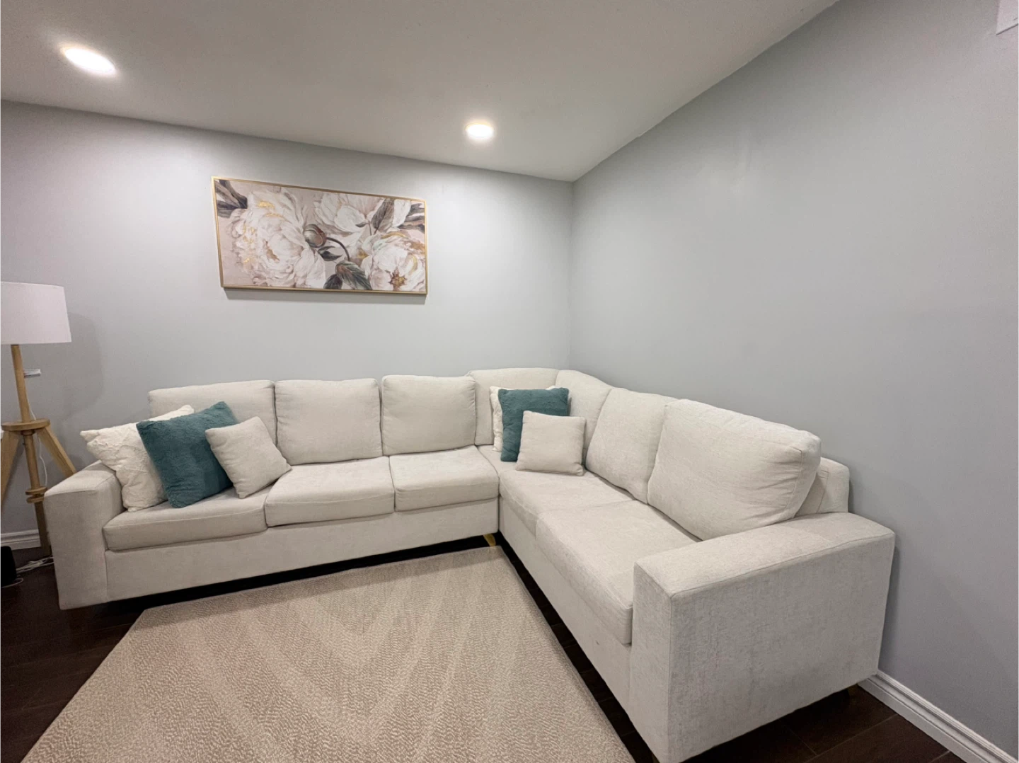 Cream Sectional Sofa with Pillows
