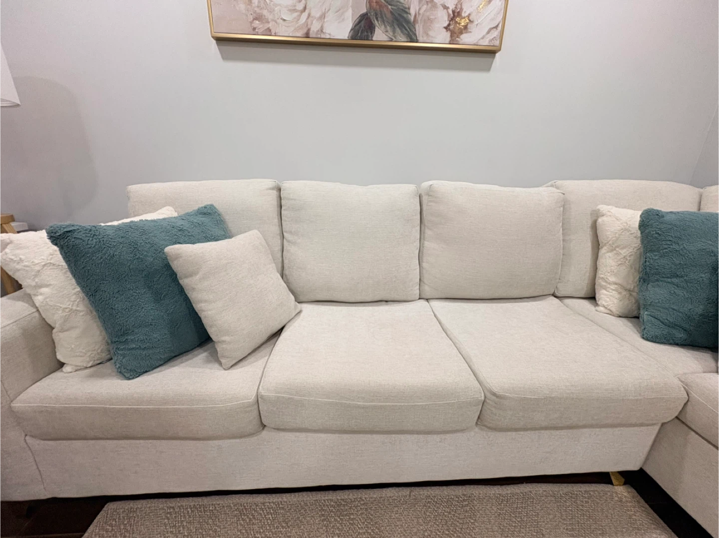 Cream Sectional Sofa with Pillows - photo 2