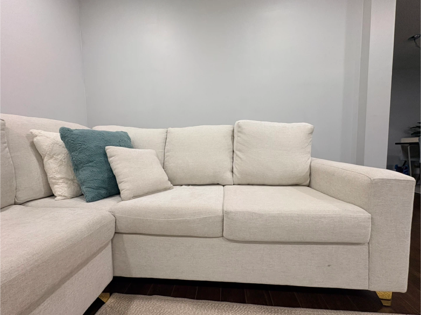 Cream Sectional Sofa with Pillows - photo 3