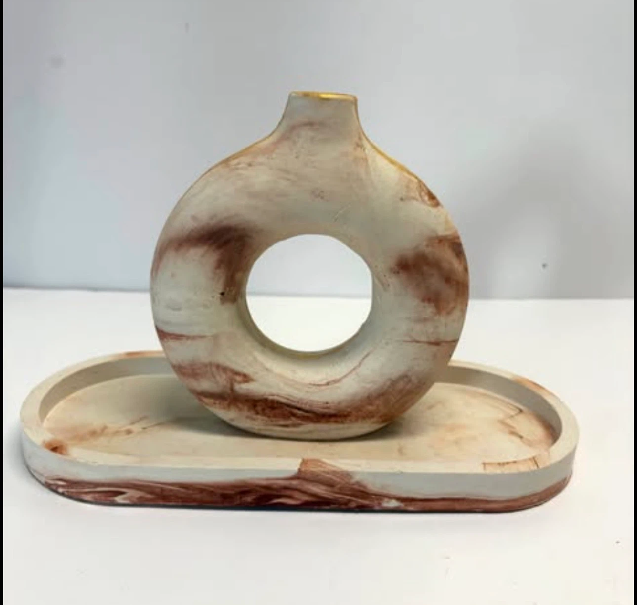 Handmade marble Donut Vase and Tray Set