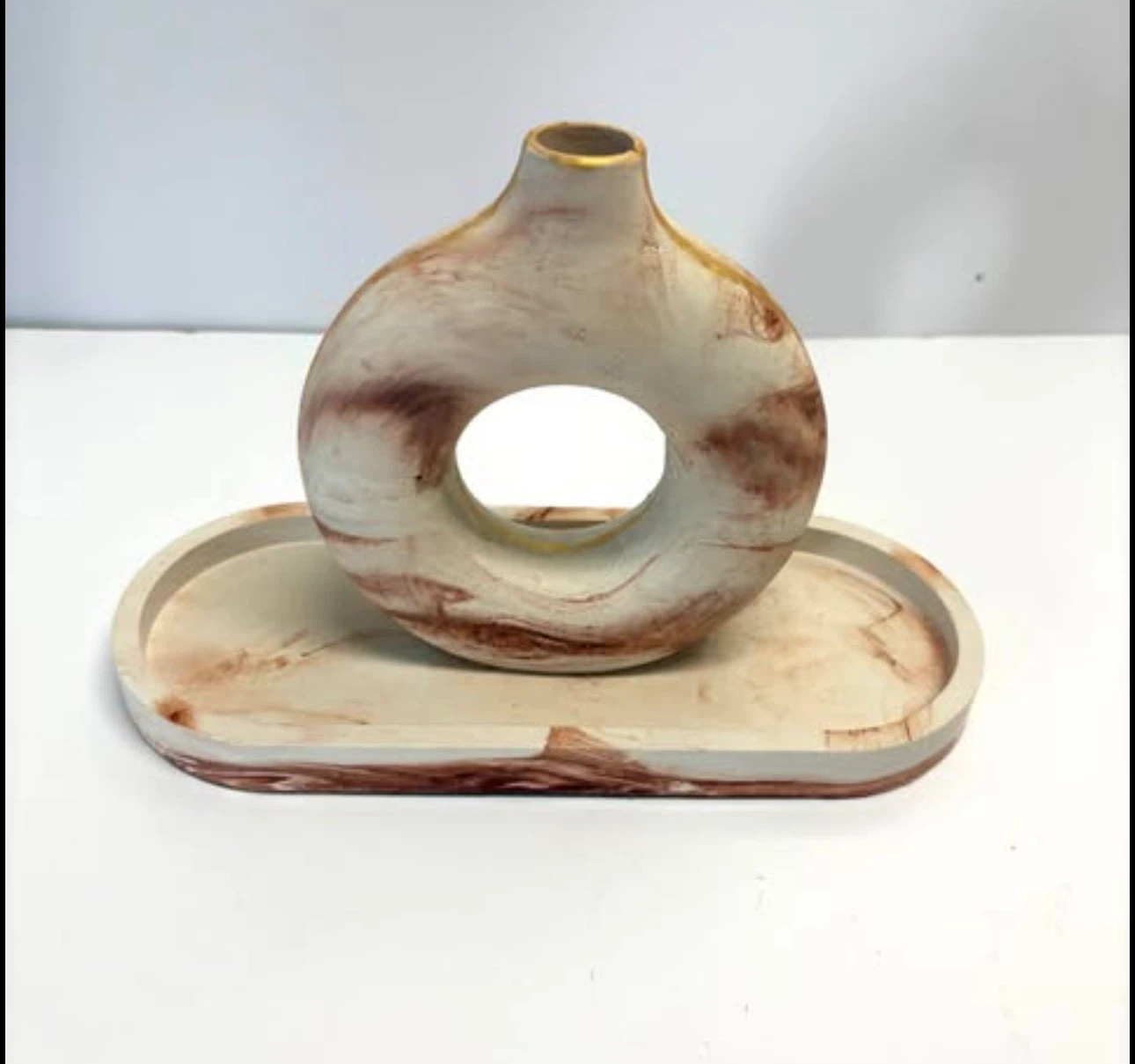 Handmade marble Donut Vase and Tray Set - photo 2