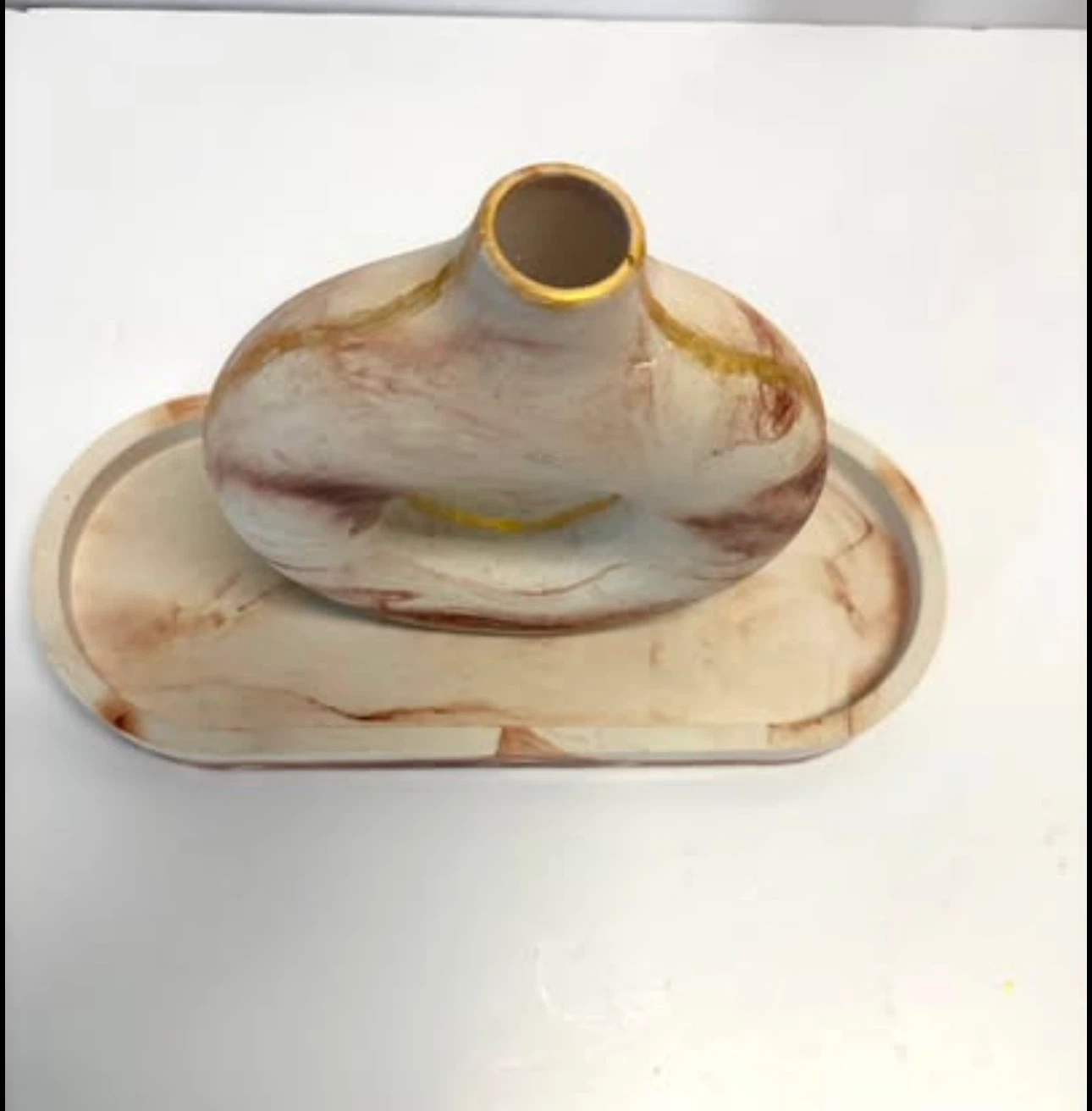 Handmade marble Donut Vase and Tray Set - photo 3