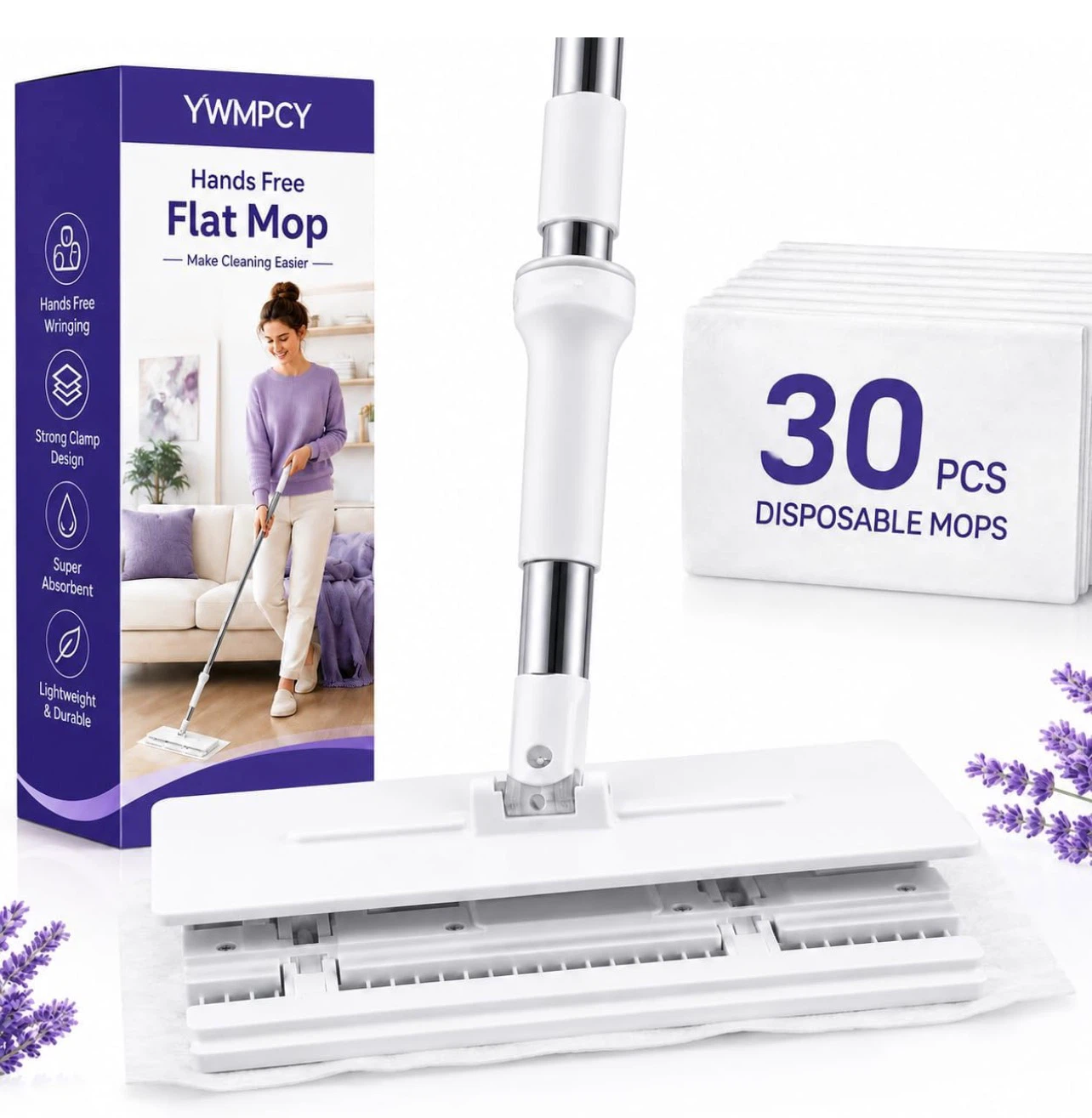 Hands Free Flat Mop with 30 Disposable Mops