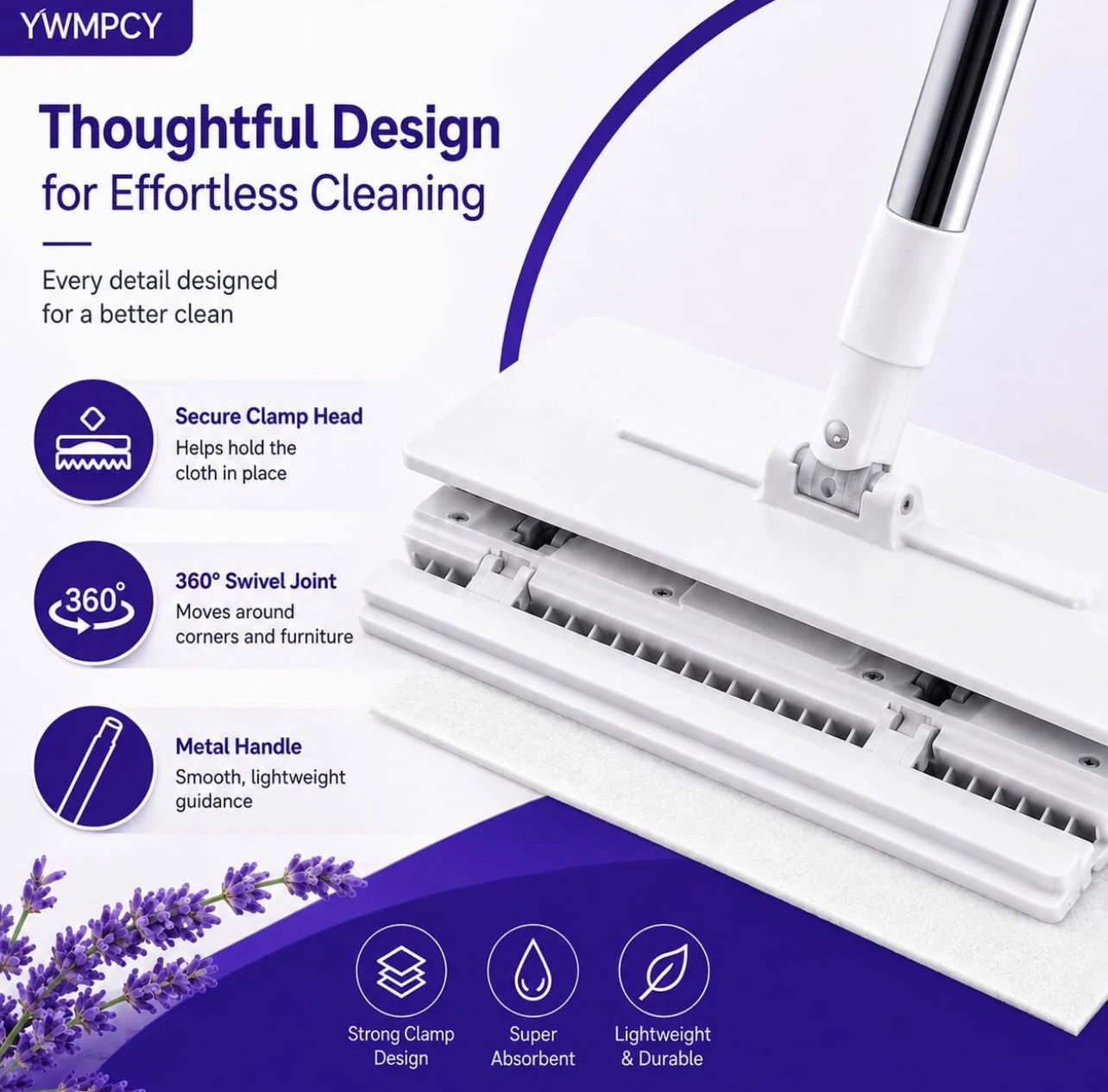 Hands Free Flat Mop with 30 Disposable Mops - photo 3