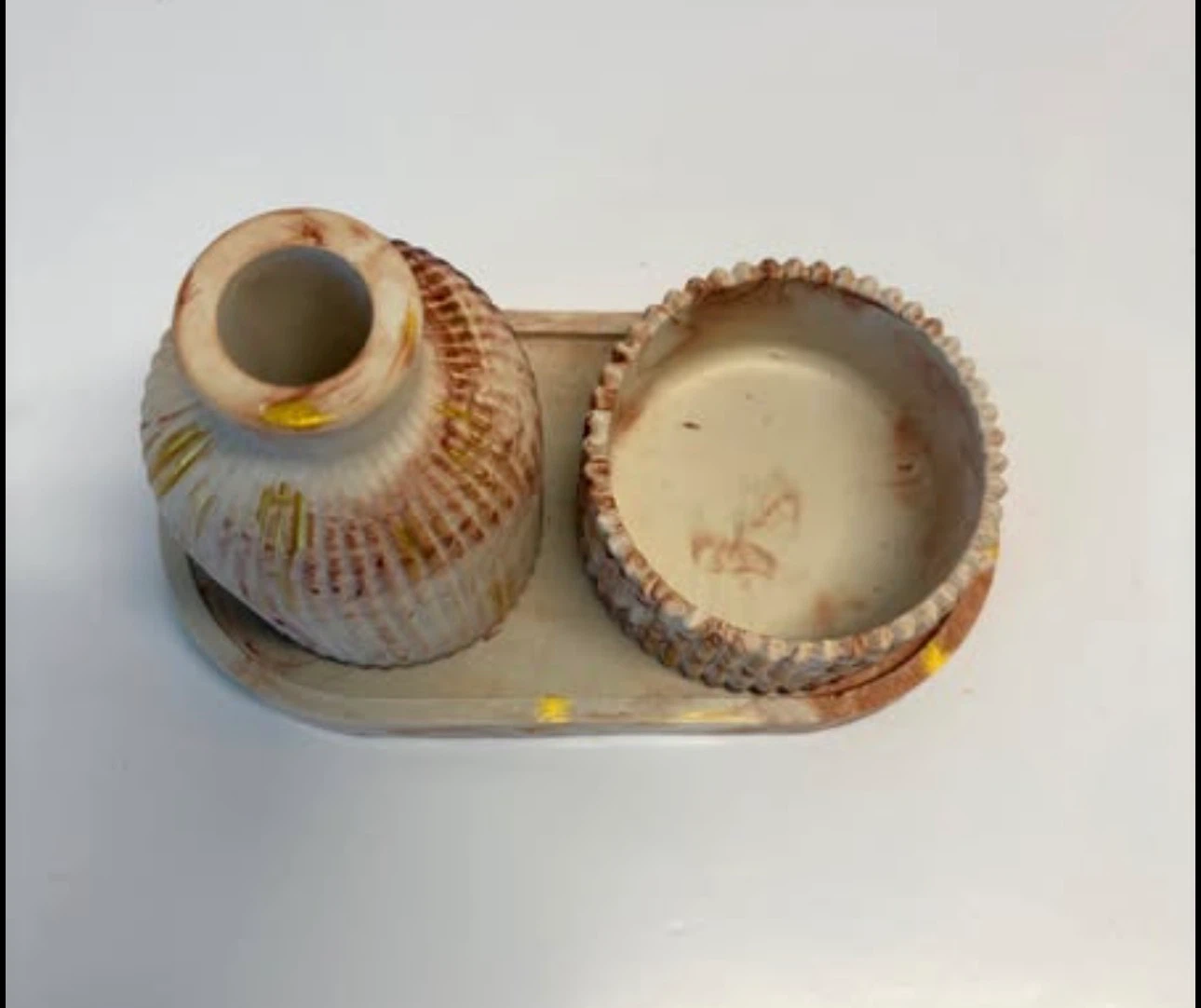 Handmade brown marble tray set with Trinket Box and Vase - photo 3