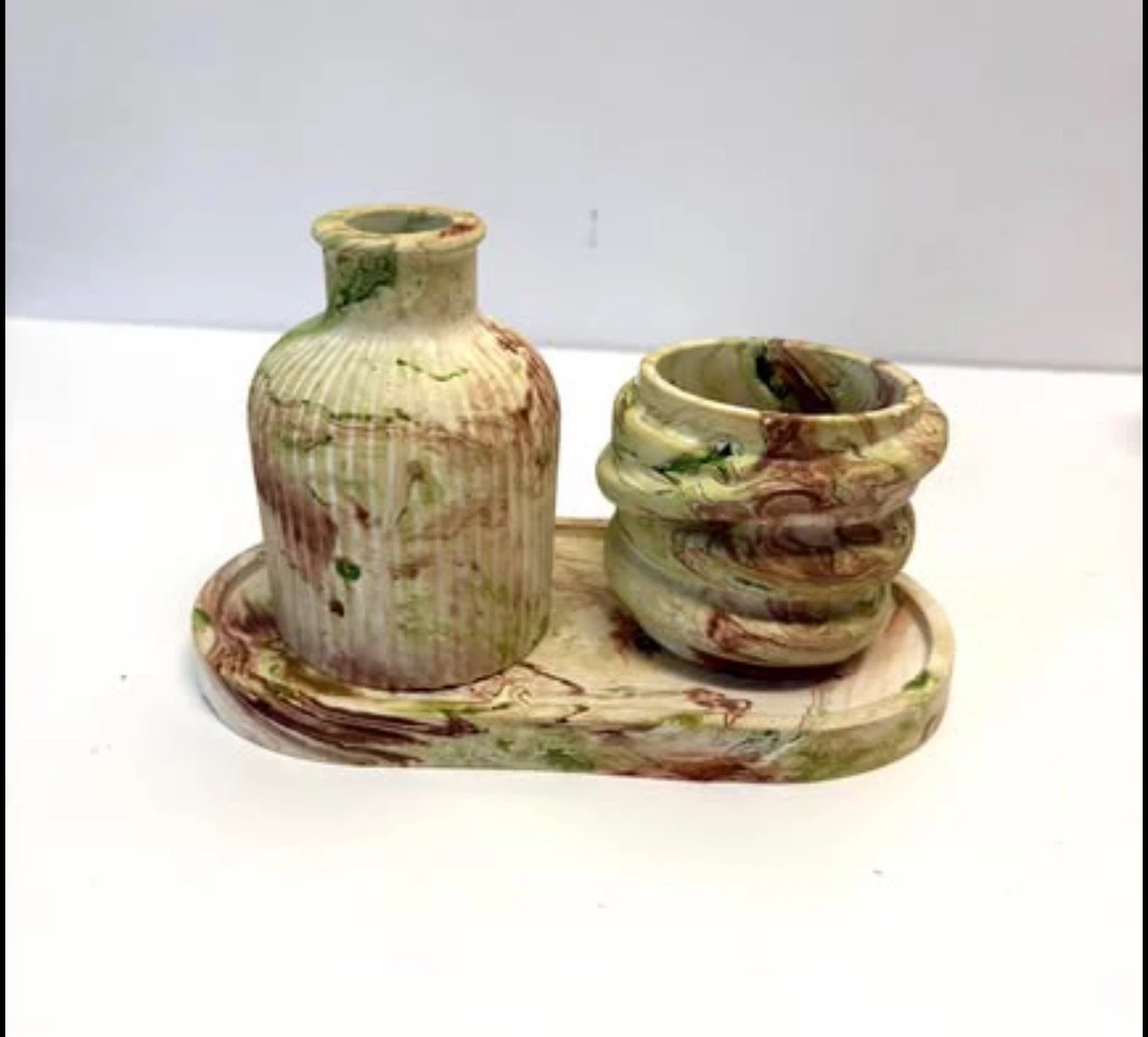 Handmade marble tray set with Trinket Box and Vase - photo 3