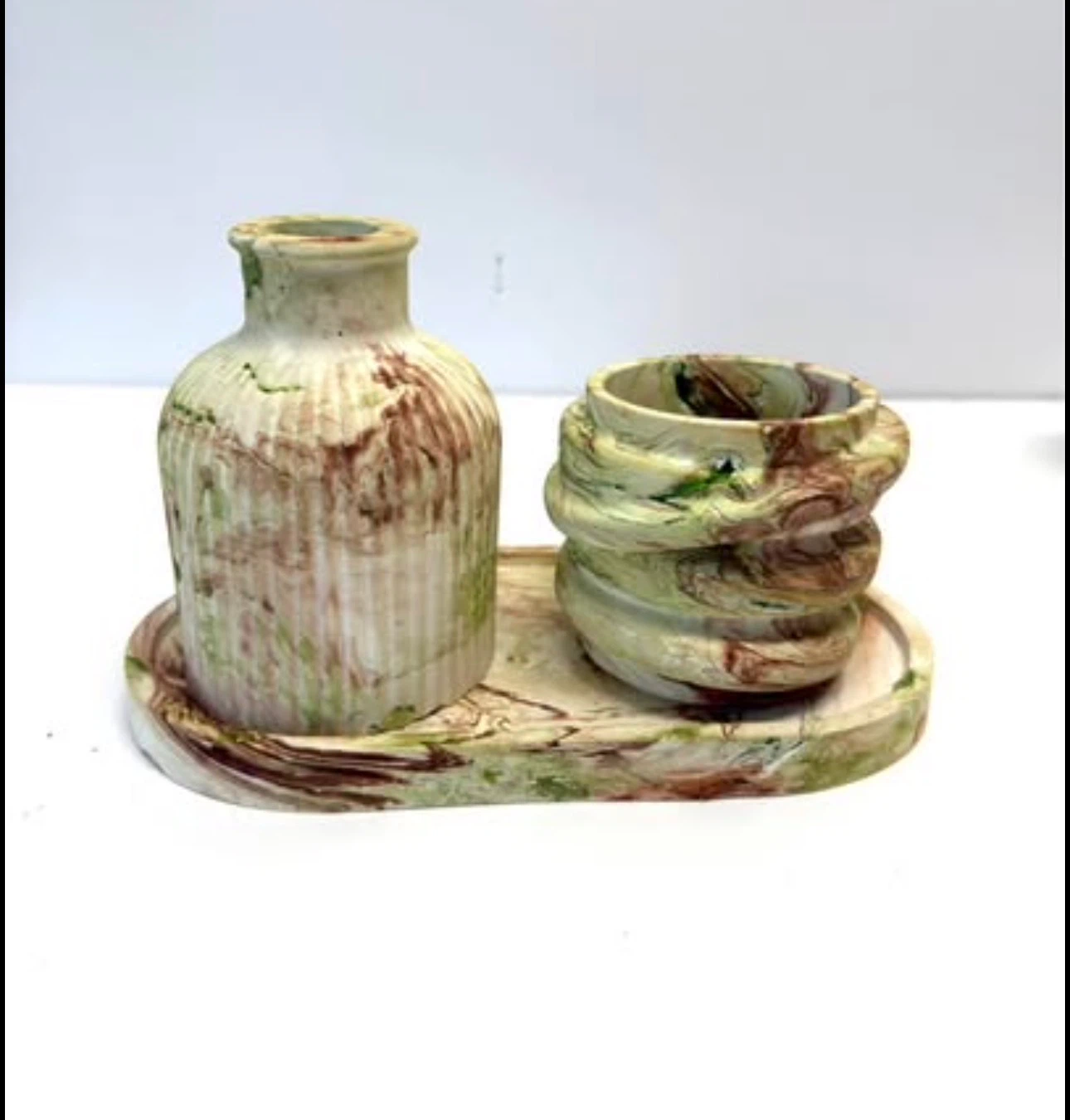 Handmade marble tray set with Trinket Box and Vase - photo 4