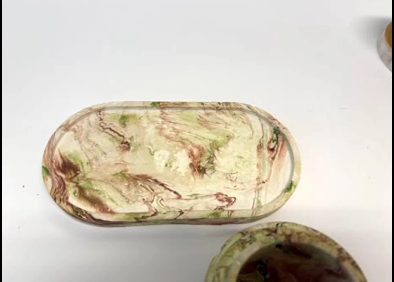 Handmade marble tray set with Trinket Box and Vase - photo 5